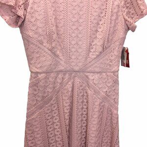 Coquette Feminine Crochet Overlay Melrose Dress Women 8 Blush Pink  Short Sleeve